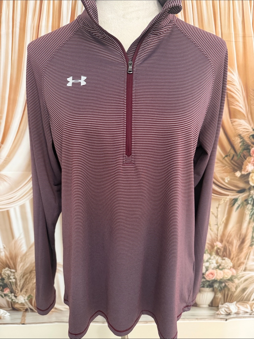 Under Armour Women's Maroon Striped 1/4 Zip Long Sleeve